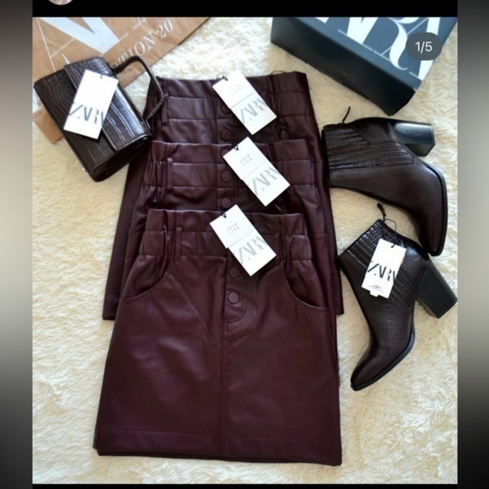 ZARA Faux Leather Paper Bag Hi-Waist Mini Skirt with pockets 5427/150 - Picture 4 of 11